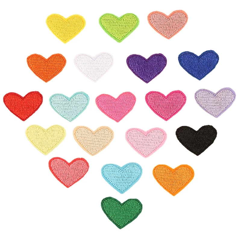 20Pcs Assorted Colors Mini Heart Sew/Iron On Appliques Embroidery Patches Badges Garment Embellishments DIY