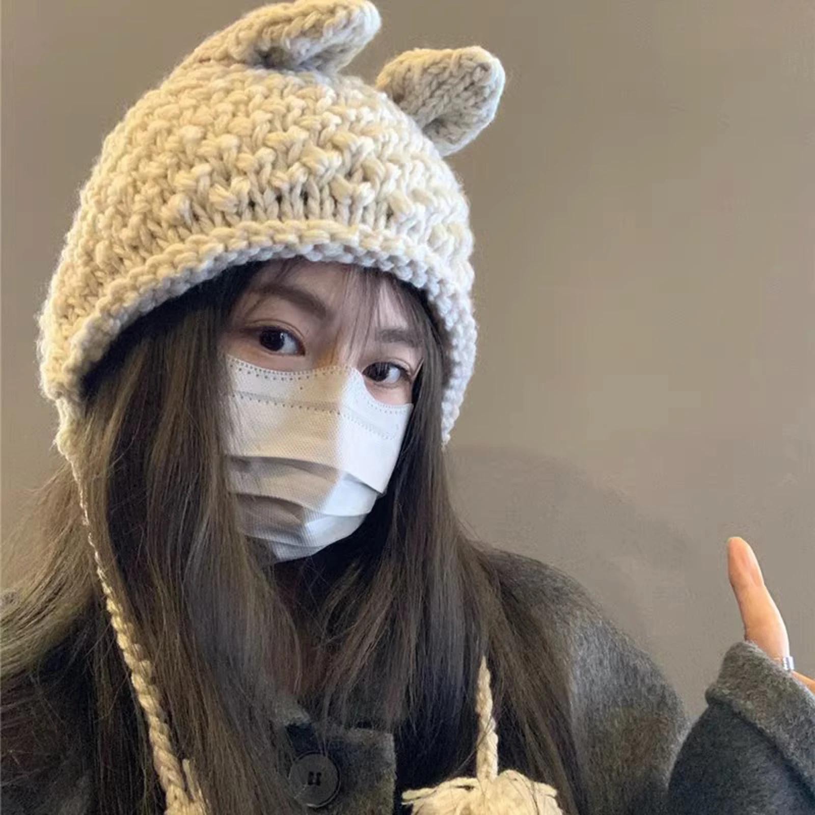 

BeQeuewll Women Trapper Hat Rabbit Ear Trooper Cap Ushanka Hat Winter Ear Protection Warm Bomber Cap Knit Cap