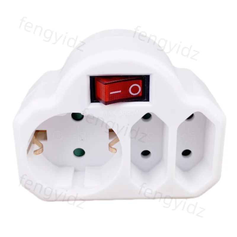 EU Extend Socket With ON/OFF Switch 16A 250V 4.8mm 2 Pin European Standard Expansion Socket Power Extension Plug Converter