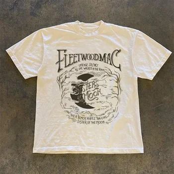 Vintage Fleetwood Mac Sorelle della Luna Stampato Cartoon Divertimento O-Collo Stile di moda Stampato Top Harajuku Street Summer Casual TS 1