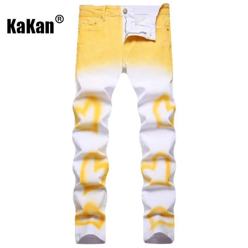 

Kakan - New Personalized Hand-painted Jeans for Men, Elastic Slim Fit Mid Waist Long Jeans K19-1317