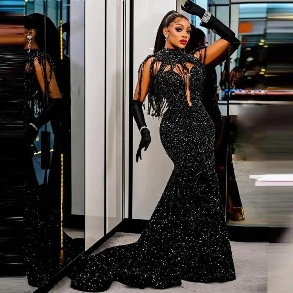 

Женское вечернее платье-русалка, бальное платье из двух предметов с блестками и кисточками, для выпускного вечера