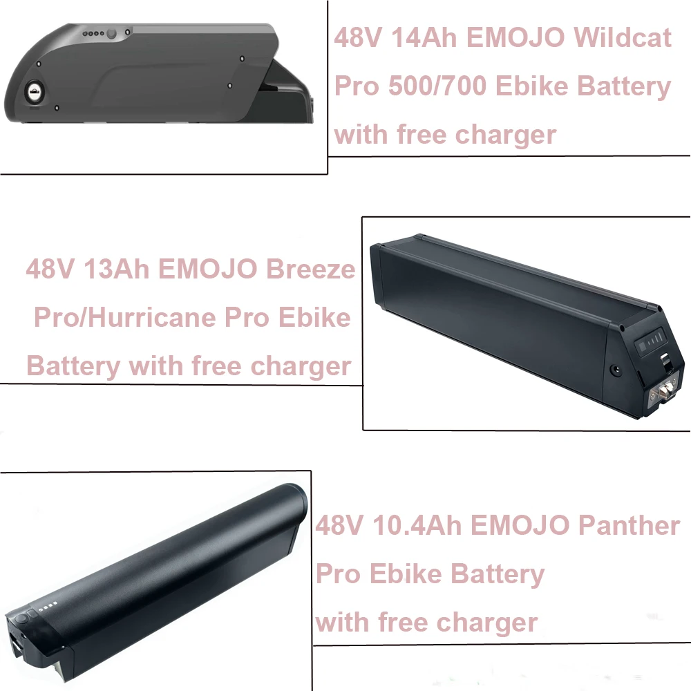 Batteria Ebike Al Litio 48V 500W 750W 48V 10.4Ah 13Ah Batteria Bici Elettrica Per Emojo Wildcat Breeze Hurricane Panther Pro E-Bike