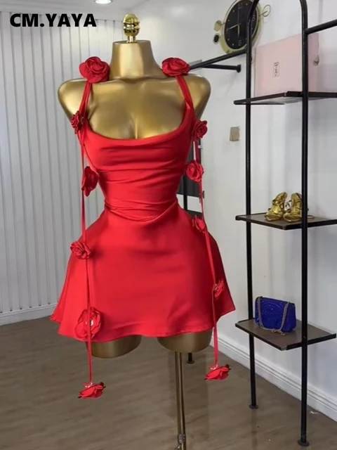 CM.YAYA Women Floral Applique Sleeveless Strap Midi A-line Dress 2025 Summer Holiday Birthday Sexy Club Party Evening Dresses 1