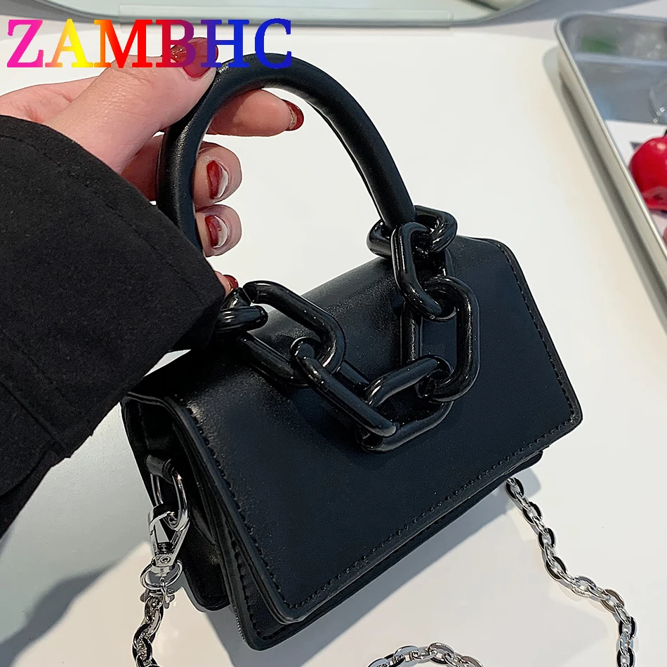 

Mini PU Leather Shoulder Bags for Women Designer Thick Chain Lipstick Box Female Small Totes Trend Crossbody Handbags Purse Coin