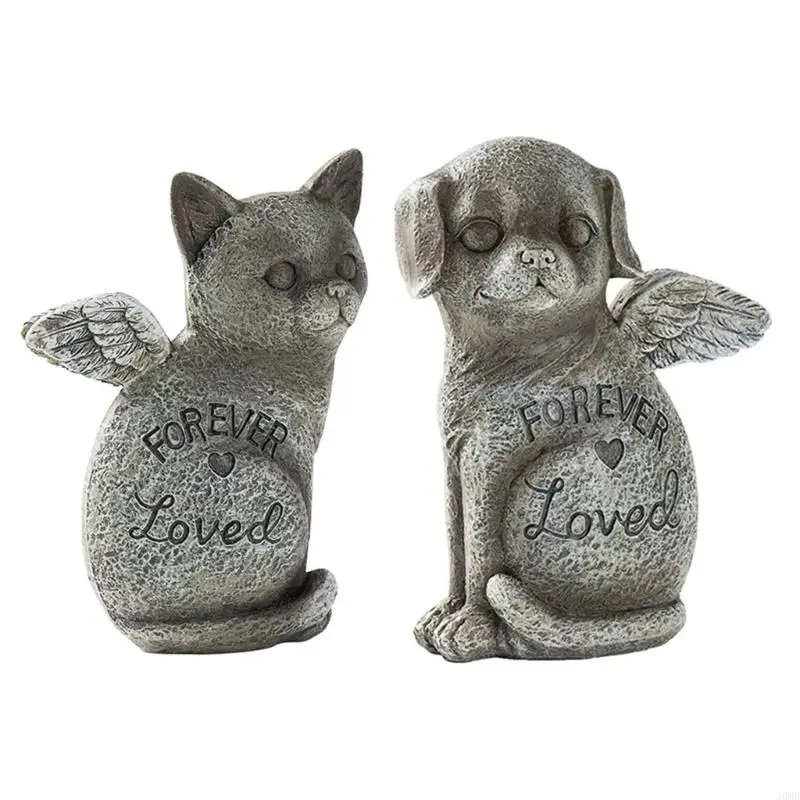 Resins Pet Dog Cats Memorial Sculpture for Tributes Lovely Figurine Lovely Wing