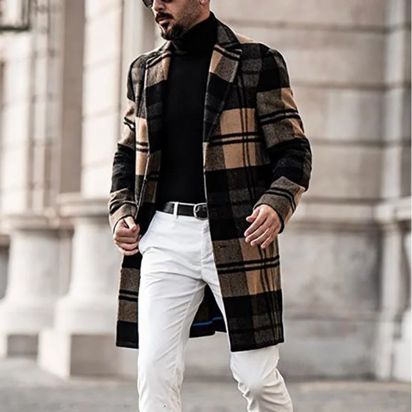 Manteaux en laine pour hommes, nouvelle mode, couleur unie, simple boutonnage, manteau Long à revers, pardessus décontracté, collection automne et hiver, Casual480_voghion.com