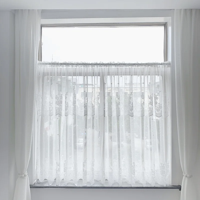 Sheer Curtains Window Curtains Decor Curtains Lace Curtains Light Filtering Curtains Lace Wave Short Tulle Half Curtains For Living Room Floating Sheer Valance Kitchen Cabinet Door Cafe Window Drapes Cortina