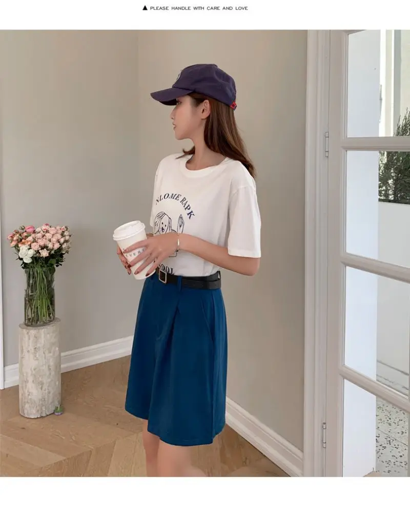 High Waist Straight Solid Blue Color Casual Suit Women's Shorts Clothing 2022 Summer Korean Style Shorts Woman Clothes dolphin shorts
