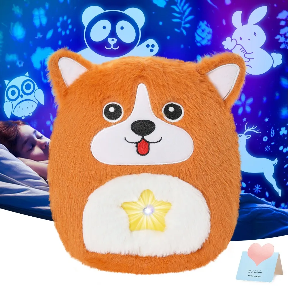 28cm Unicorn Projector Plush Toys Doll Throw Pillows with LED Light Cute Soft Bear Dog Stuffed Toy Animals Kids Girls for Gifts
