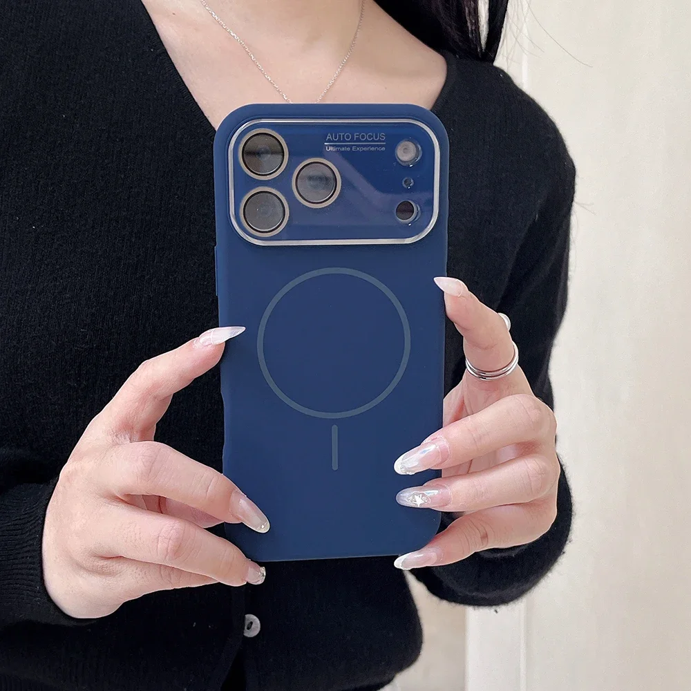 Premium Liquid Silicone Magnetic Charging Protective Phone Case with Glass Lens Cover