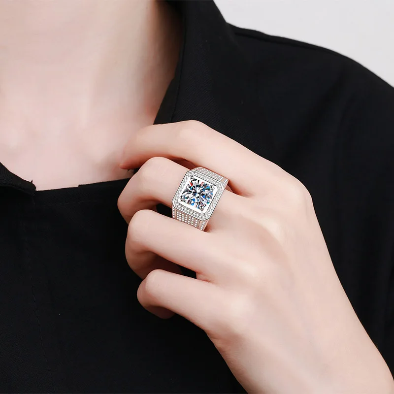 PT950 Platinum Men's 5Ct Pyramid Frosted Moissanite Ring, Minimalist Bold Design, Large Dominant, Stylish Durable