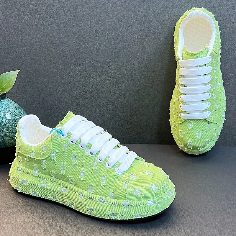 New Arrival Men Fahsion Causal Canvas Board Shoes Spring Autumn Luxury Designer Green Youth Trending Thick Bottom Sneakers 4