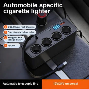 Adattatore per caricabatterie automatico Ricarica rapida USB Ricarica rapida Caricatore per veicolo con display digitale per auto multifunzionale universale QC3.0 + PD TypeC