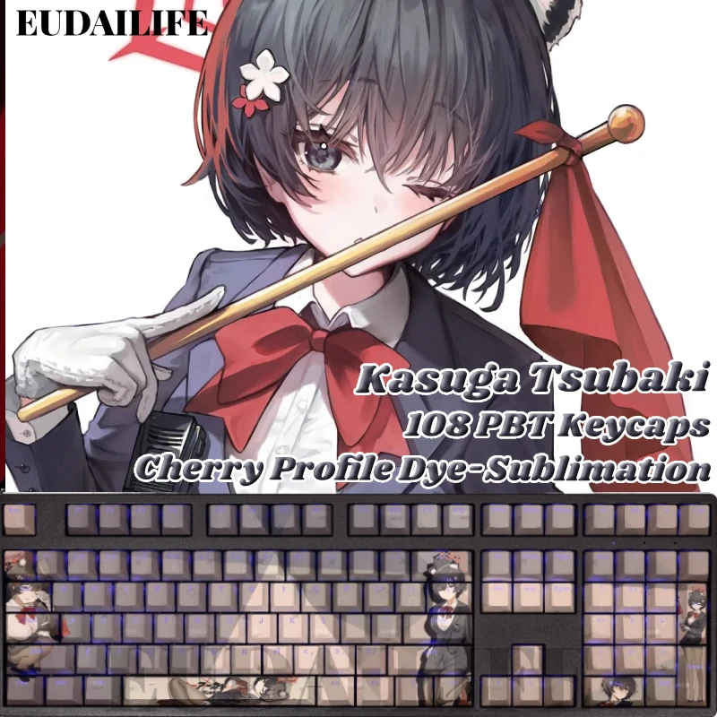 

Kasuga Tsubaki 108 колпачков клавиш синий архив PBT краска Сублимация светильник передача Cherry Cross Axis переключатель для механической клавиатуры