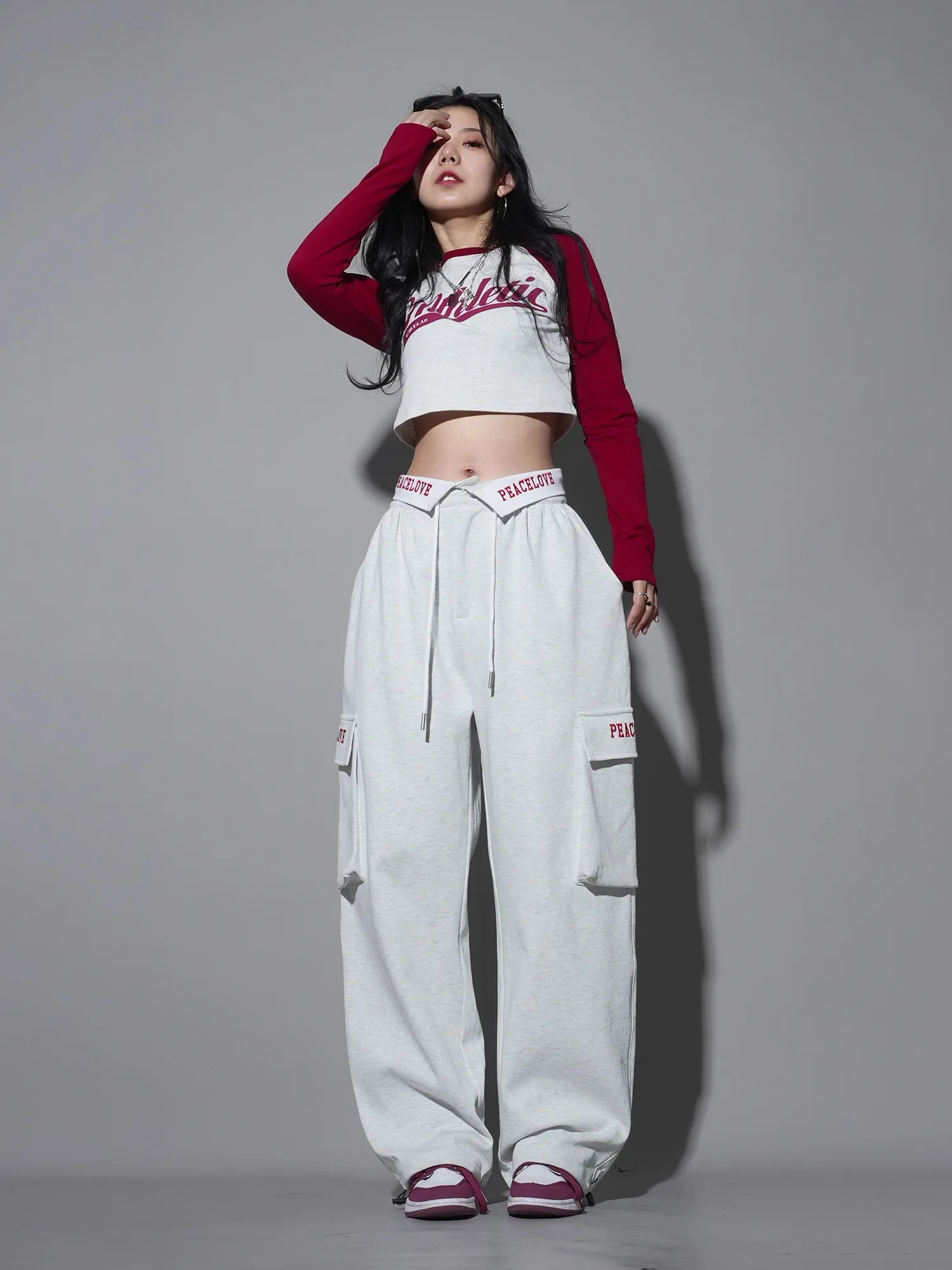 CBXLAB Street Dance Women's hip-hop jazz street dance trousers with turned-up waist design sweatpants