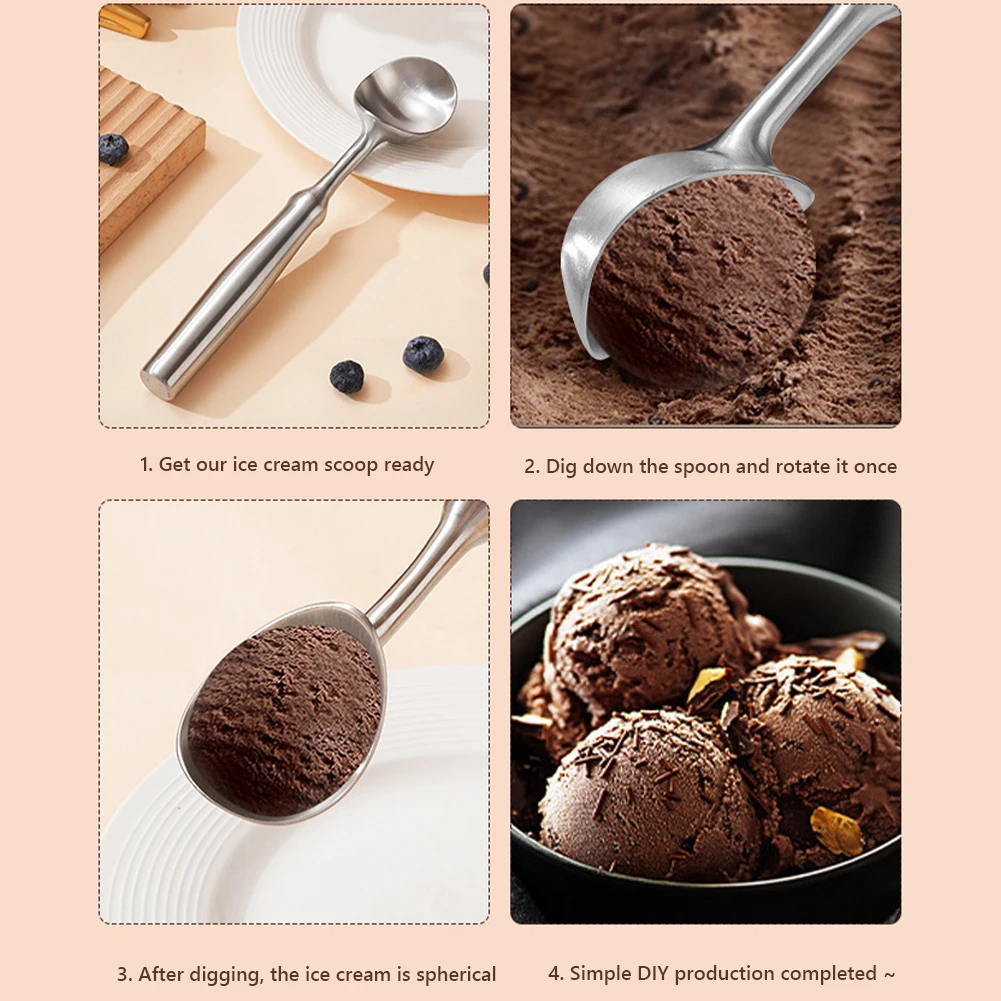 Ice Cream Scoop Stainless Steel Spoon Ice Ball Mold Non-Stick Cookie Spoon Potatoes Watermelon Digger Cream Scoop Tools