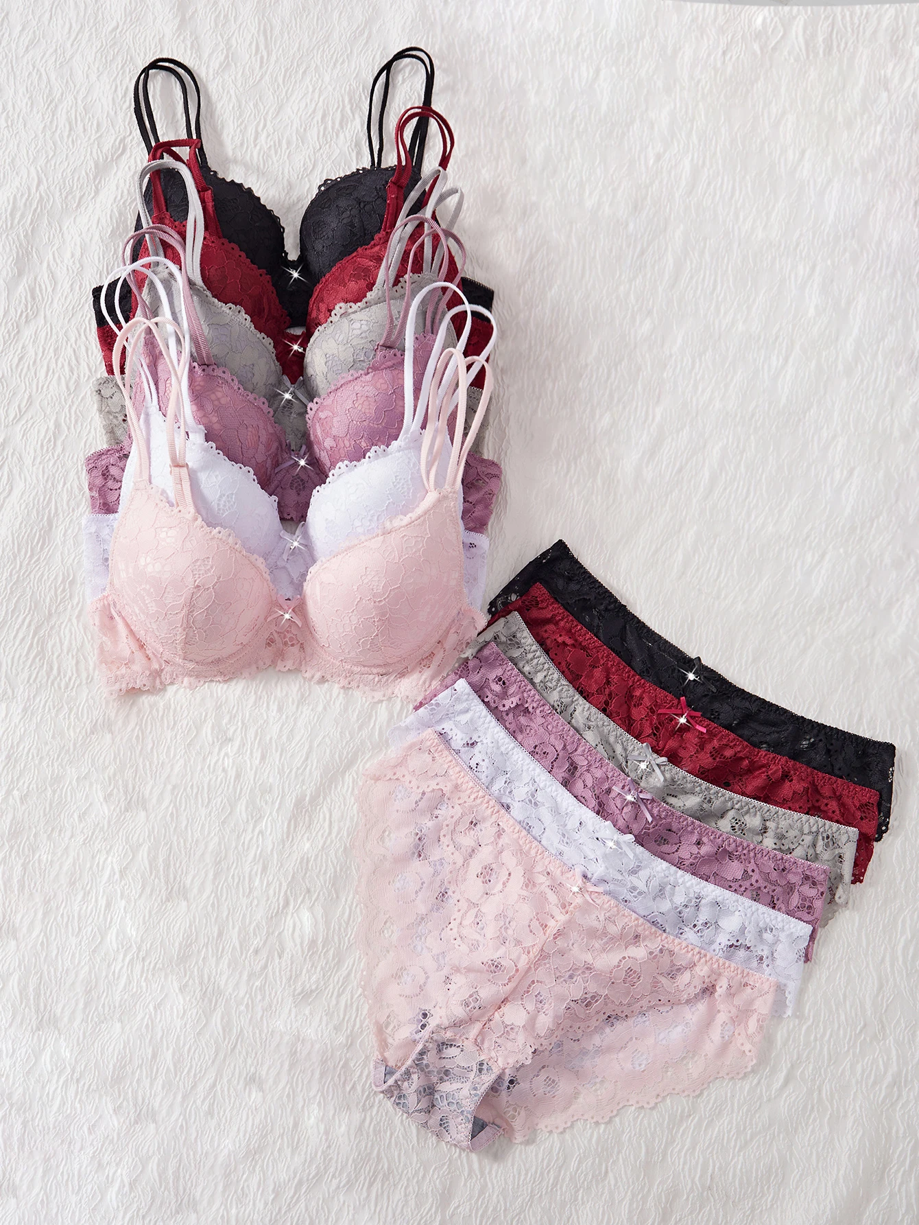 Ensemble de 6 pièces de lingerie féminine sexy avec dentelle à motifs, sans doublure, ajustement confortable, soutien-gorge push-up pour femme, lingerie sexy