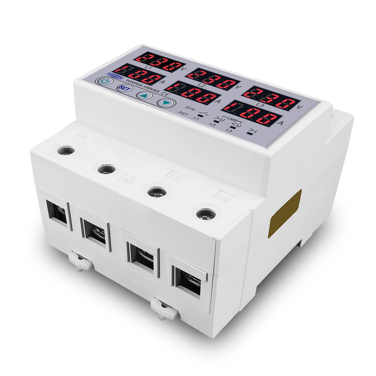 Din rail 3P+N adjustable Over Under Voltage current limit protection Relay Protector SYN ASYNC Synchronous Asynchronous
