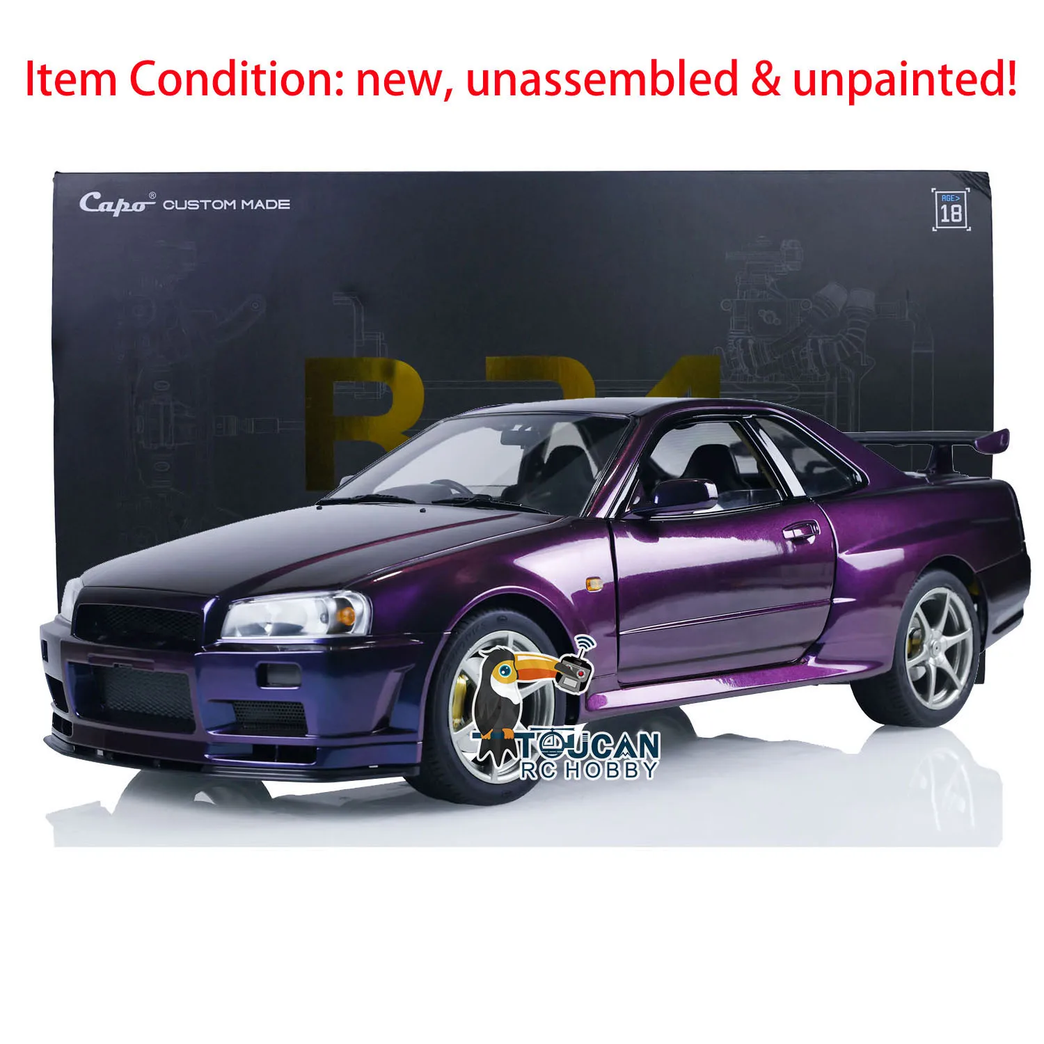 In Stock RC Racing Car Capo R34 1/8 Scale High Speed Drift Car Unpainted KIT Remote Control Vehicle Model 2-speed Toys TH22097 2
