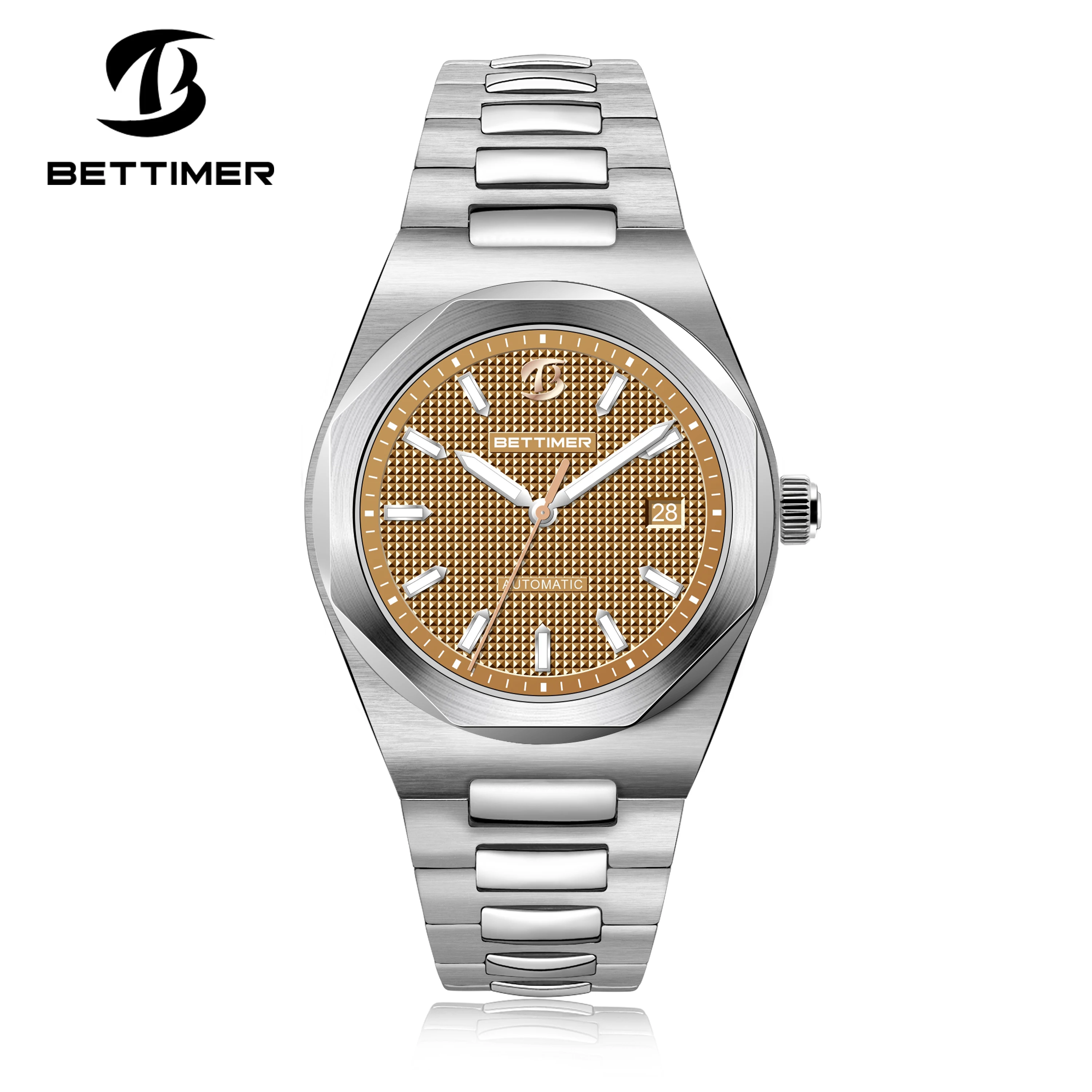 BETTIMER 2024 New 40MM Men's Automatic Mechanical Watch Sapphire AR 316L Stainless Steel Waterproof 10Bar Night Glow BGW9 reloj