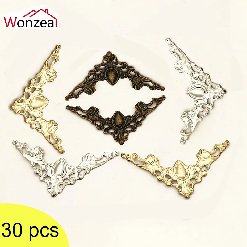 30 Pcs Metal Corner Brackets Gold Bronze Color Angle Corner Brackets Notebook Cover Photo Frame Furniture Protector Decorative