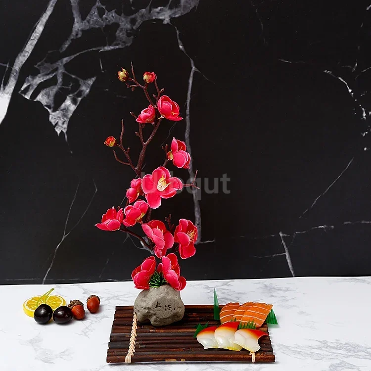 Artistic Peach Blossom Sushi Boat Tray with Decorative Floral Design