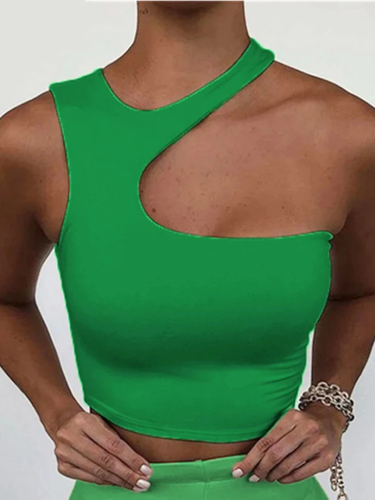 Cut Out Sexy Crop Off Shoulder Solid 2022 Skinny Sport Short Tops Women Tank Irregular Summer Tube Tops 2