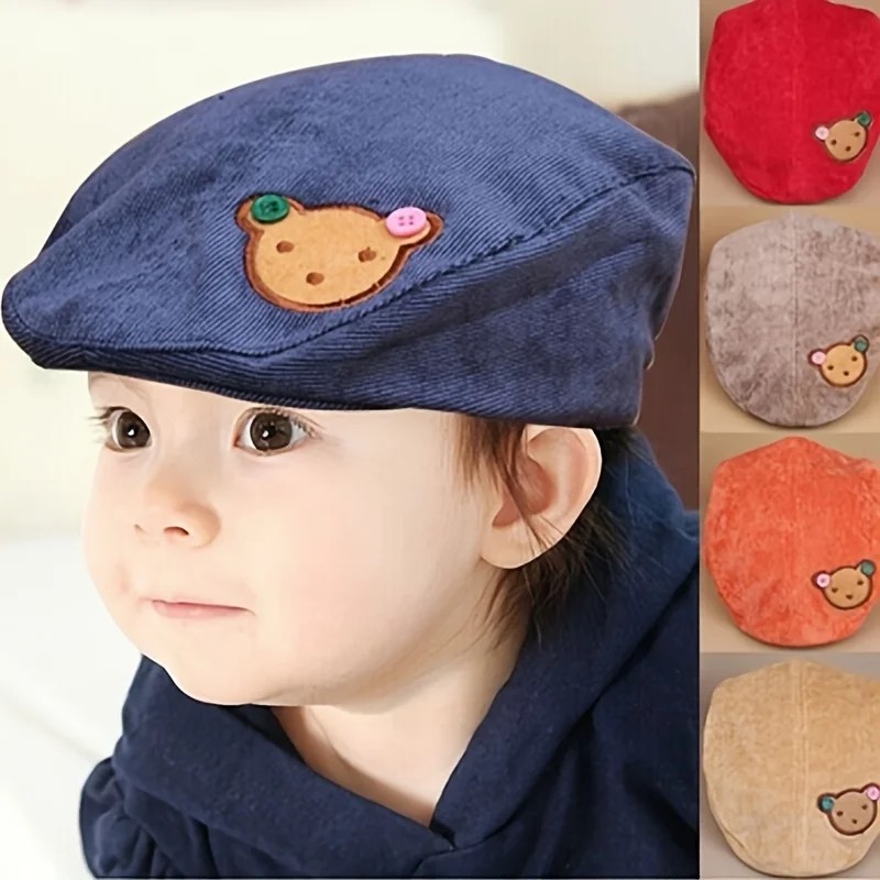 

Fashion Solid Handsome Bear Beret Girls Boys Corduroy Beret Hat for Kids Accessories Baby Hats