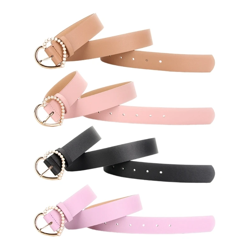 

Daily Commute Woman Belts with Pearl Heart Buckle Ladies Adjustable Waistband