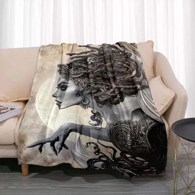 

3D Printed Flannel Blanket Soft Warm Bed Hiking Picnic Sofa Couch Cover Fashionable Bedspread Blanket Demon Goddess Medusa