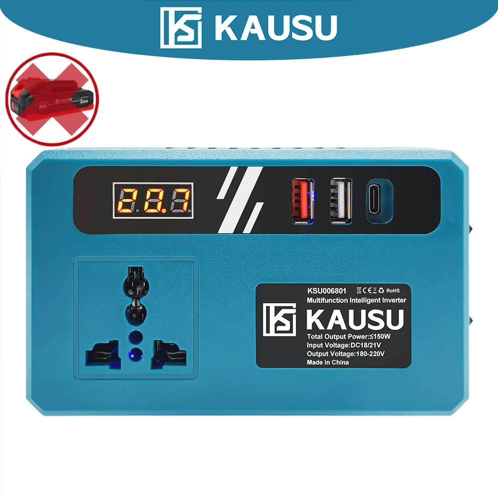KAUSU DC18V 21V Power Inverter To 220V AC Power Inverter Voltage Detection Multiple Ports Simultaneous Device Use Makita 18V Battery