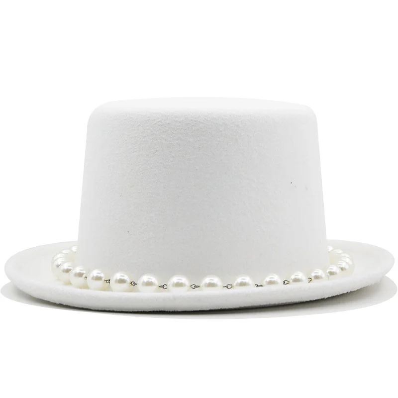 13.5cm Luxury Pearl Wool Felt Top Hat 