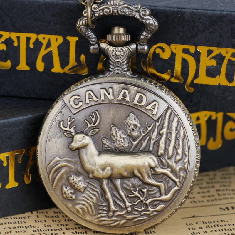 

Vintage Quartz Pocket Watch Deer Pattern Carved Arabic Numerals Women Men Necklace Pendant Gifts for Friends