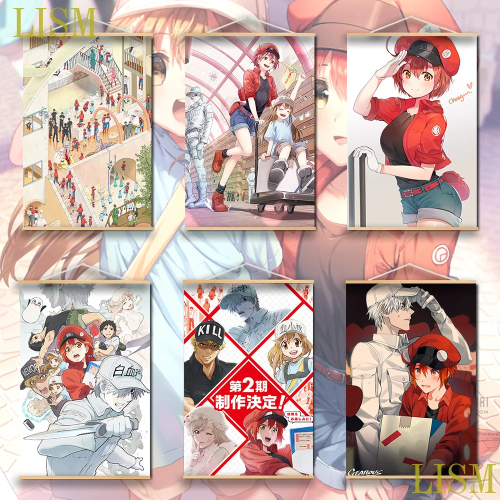 

Cells At Work! Erythrocite Neutrophil Platelet Anime Poster manga picture solid wood hanging scroll with canvas painting