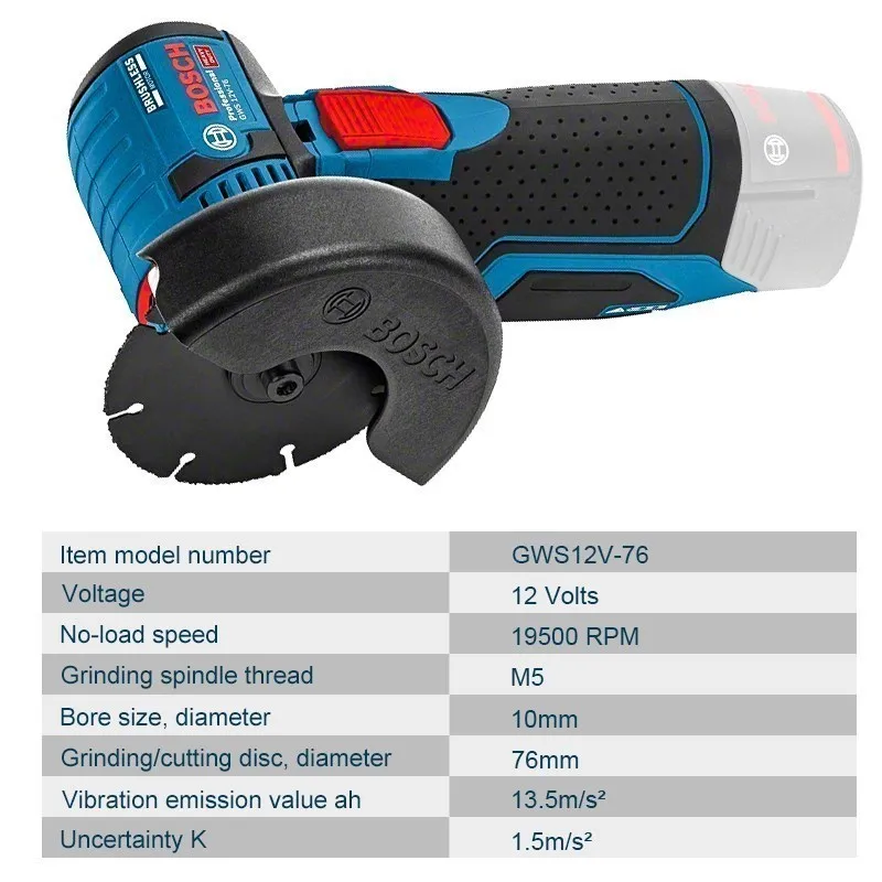 Bosch Professional GWS 12V-76 Cordless Angle Grinder 12V Brushless Electric  Angle Grinders Metal Wood Plastic Pipe Tile Cutting - AliExpress