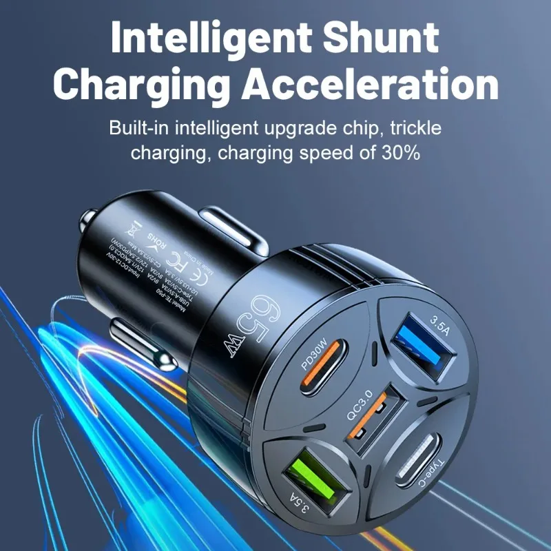 5 Port 65W USB Car Chargers Type C Car Charger Fast Charging PD QC3.0 Phone Charger in Car Cigarette Lighter Flash Charge - 2