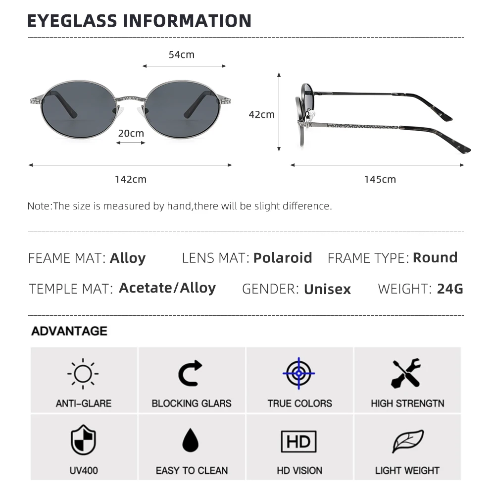 Cleoxyge Occhiali Da Sole Polarizzati UV400 Con Montatura Metallica - Forma Ovale, Design Unisex, Ultra Leggeri (<20g) - Inclusi Custodia, Panno E Kit Di Test - 5