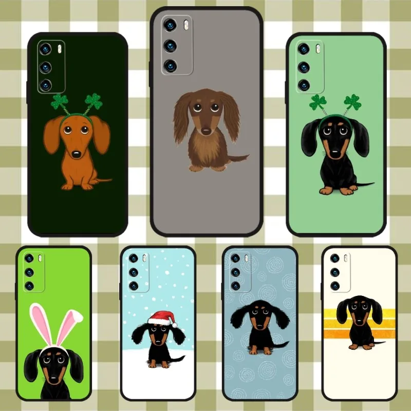 Love Cute Dachshund Dog Phone Case For Huawei Y7 A Y5 P Y9 Y6 Pro Y5 Prime 2020 2019 2018 2017 Nova 9 S Ro Se Black Soft Cover