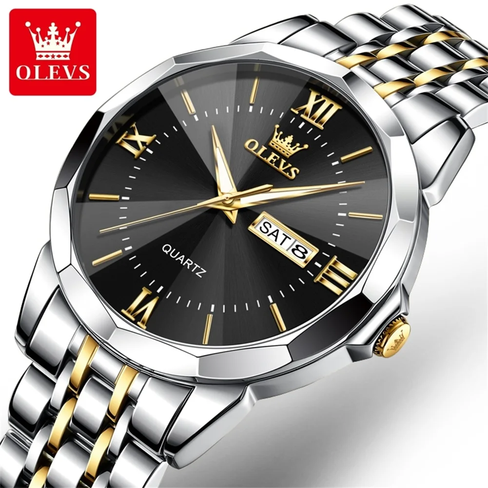 OLEVS 9989 Men's Watch Classic Prism Mirror Mirror Waterproof Dual Calendar Fashion Business Watch Luxury Brand Quartz Men Watch