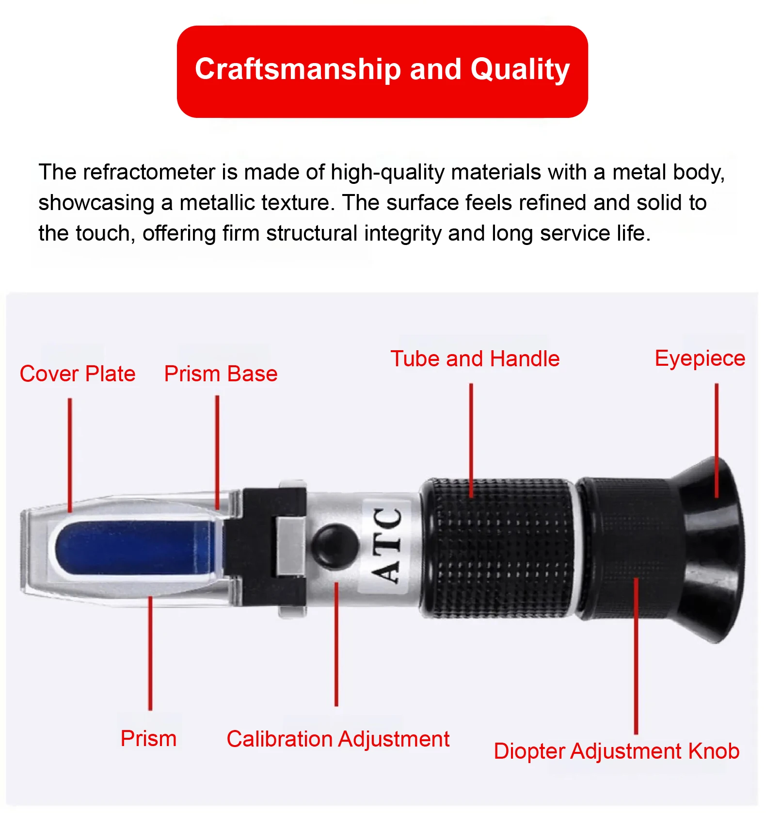 Portable Honey Concentration Refractometer with ATC Brix Moisture Baume Tester f