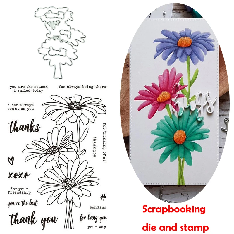 

Flower Metal Cutting Dies Clear Stamps Embossing Die for Card Making Scrapbook Album Decor Thanksgiving Gift DIY Craft Stencils