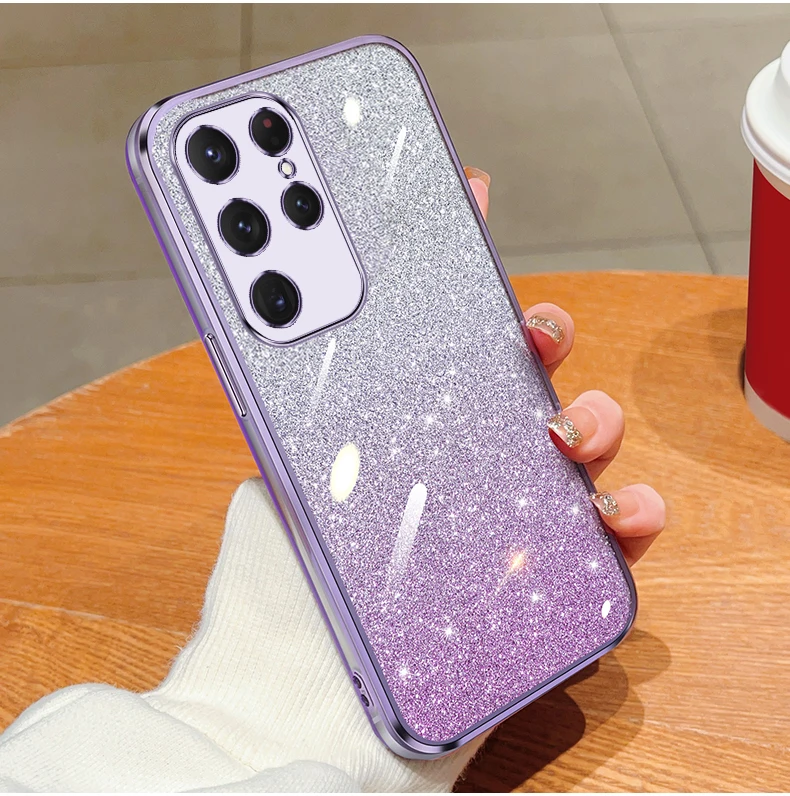 Gradient Glitter Electroplated Case For Samsung Galaxy S24 S23 S22 S21 S20 FE Plus Note 20 Ultra Soft TPU Silicone Back_voghion.com