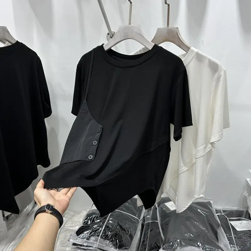 

Женская хлопковая футболка с коротким рукавом, с круглым вырезом
