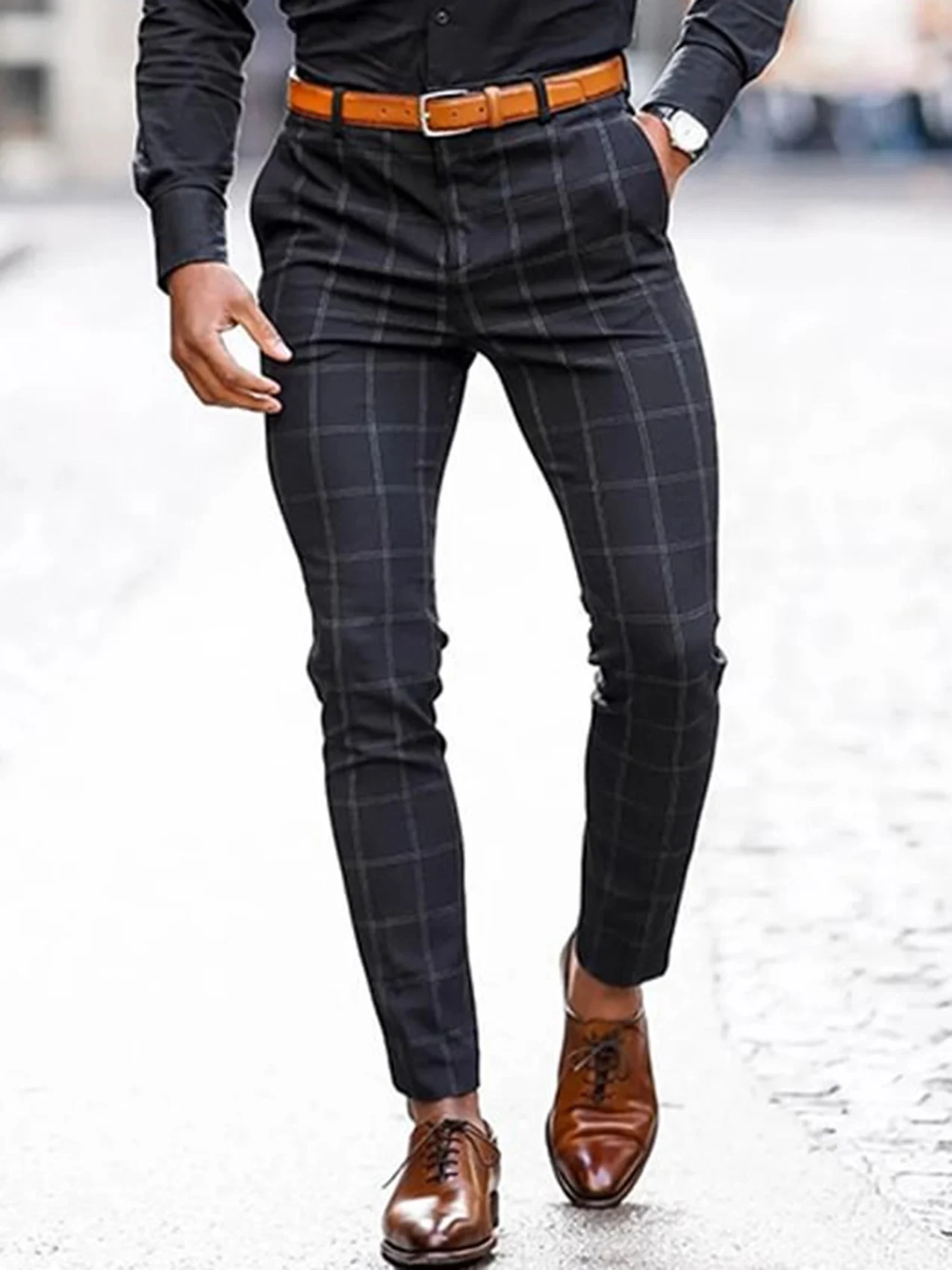 Мужские удобные клетчатые Костюмные брюки