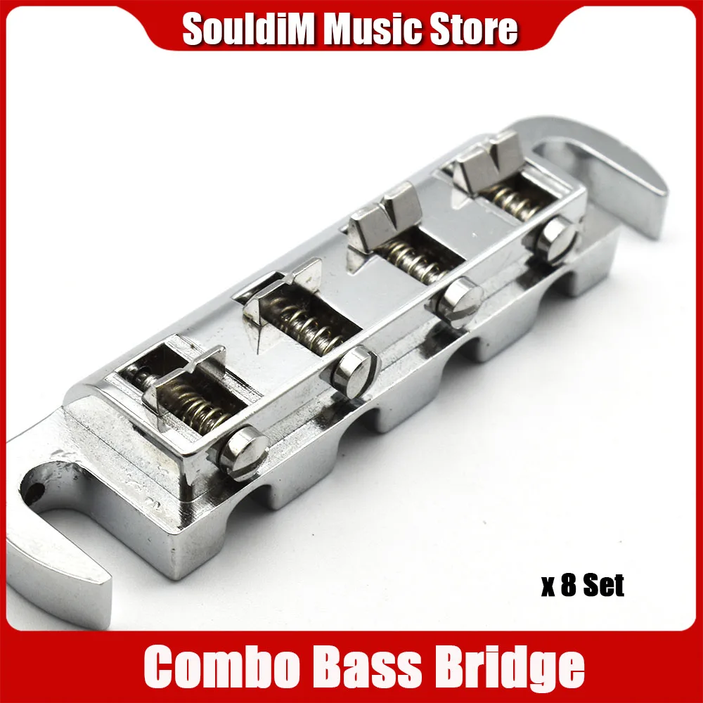 

8set Combo Bridge Tailpiece for 4 String Bass Guitar 87.2x20MM String Space 15MM Bass Parts Chrome