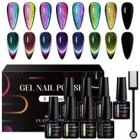 MEET ACROSS 9D Cat Magnetic Gel Nail Polish Set With Magnetic Stick Rainbow Soak Off UV Gel LED Nail Art Varnish For Nails 1