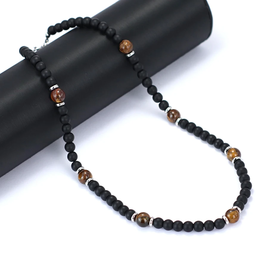 Natural Stone Lava Tiger Eyes Necklace For Men
