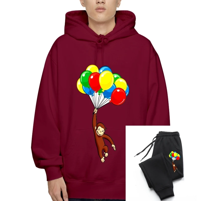 

100% cotton Curious George Birthday print casual mens Warm SweaHoody Sweatshirt Hoodie fashion Men's Basic Warm SweaHoody Sweats