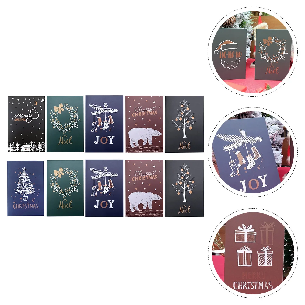 

10 Pcs Christmas Card Message Cards Wishes Gift Envelopes Festival Greeting Colorful Blessing